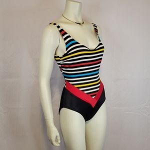 Slim Suit vintage striped 80s slimming bathing suit chevron